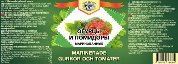 Marinarede gurkor och tomater Interfood 3kg * 2